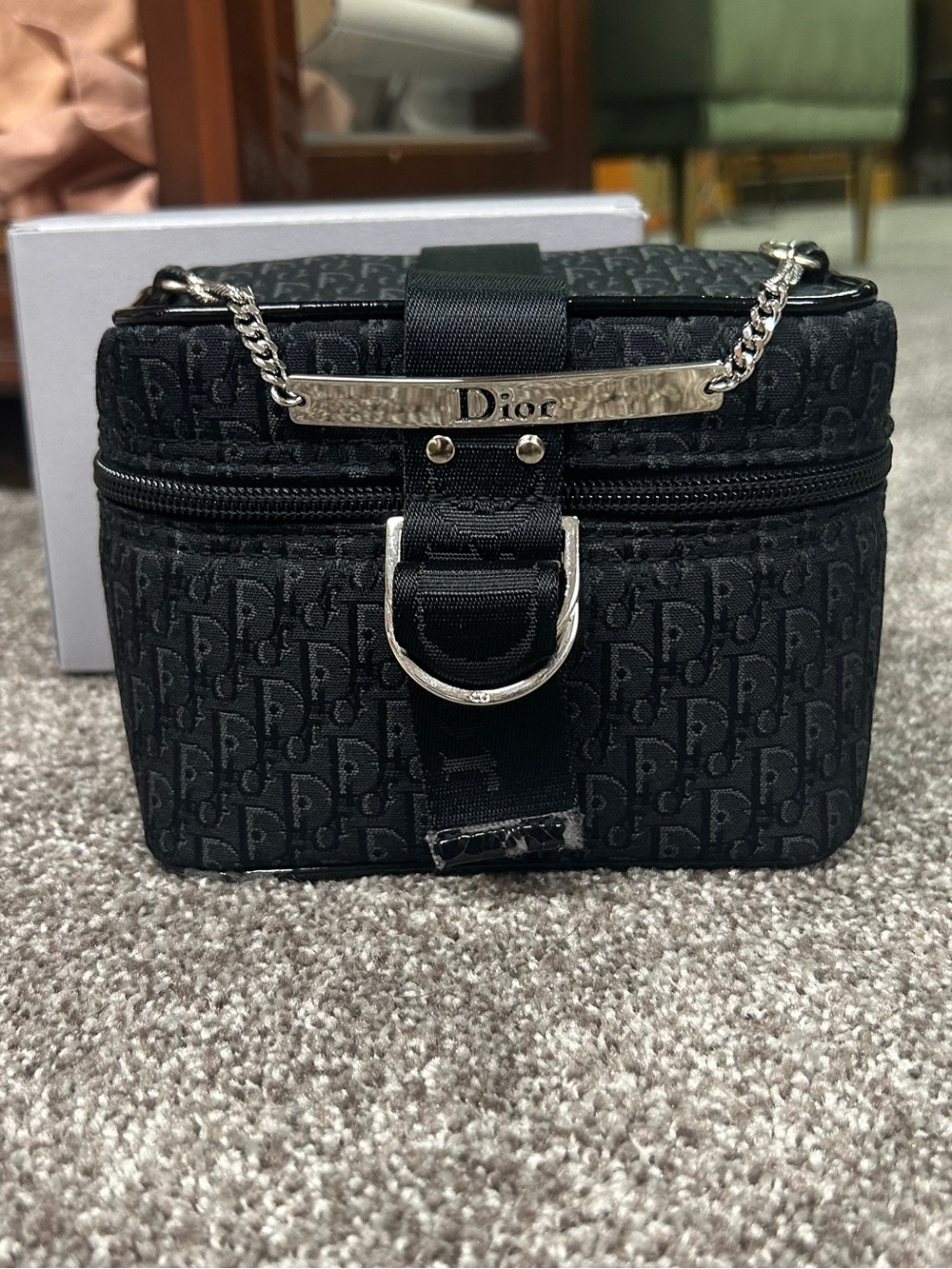 Dior Black Monogram Mini Vanity Case with Silver Hardware